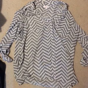 XL Black and white silk top. Button down